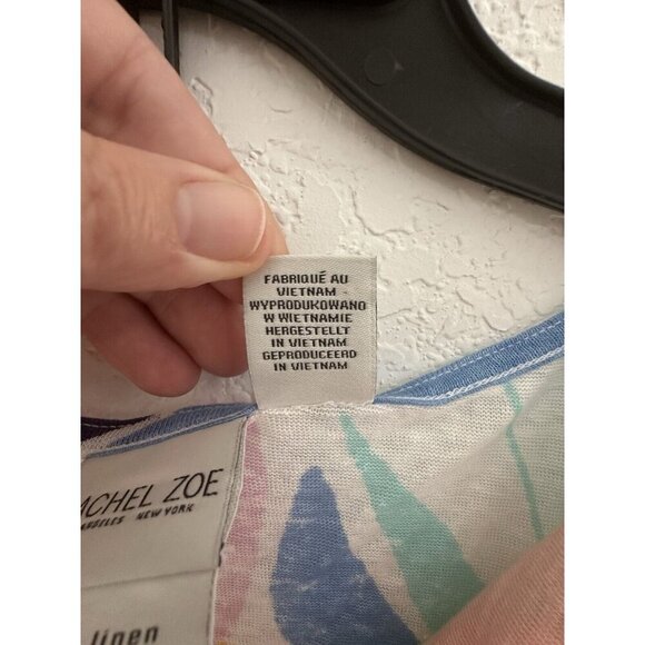 Rachel Zoe 100% Linen‎ Shirt Cowl Neck Artsy Floral Cap Sleeve Size XL Cottage - Picture 6 of 6